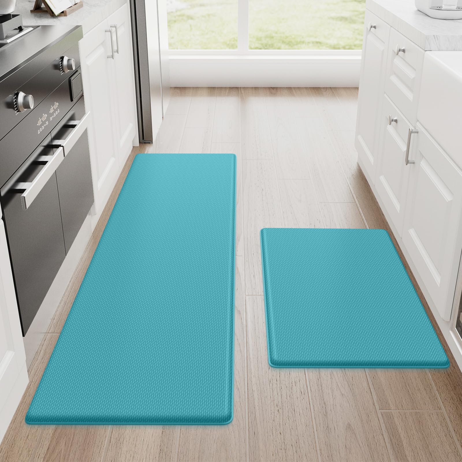 StepRite Kitchen Mats, 2PCS Kitchen Rugs, Cushioned Anti Fatigue Kitchen Mats for Floor, Non-Slip Standing Desk Mat, Waterproof Kitchen Rug Set for Kitchen, Floor, Office, 17.3"x30"+17.3"x47", Black